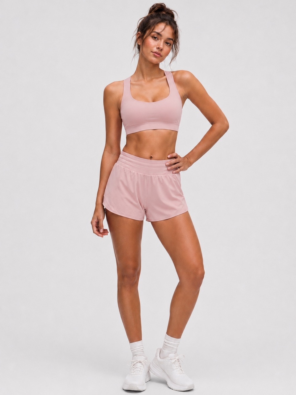 Lululemon Pink Haze FlexyFlex Strappy Yoga Bra + Hotty Hot HR 2.5” Shorts Set
